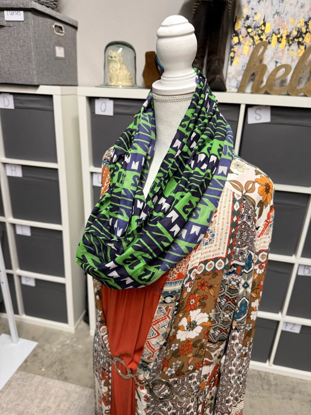 Bright Green & Navy Graphic Scarf